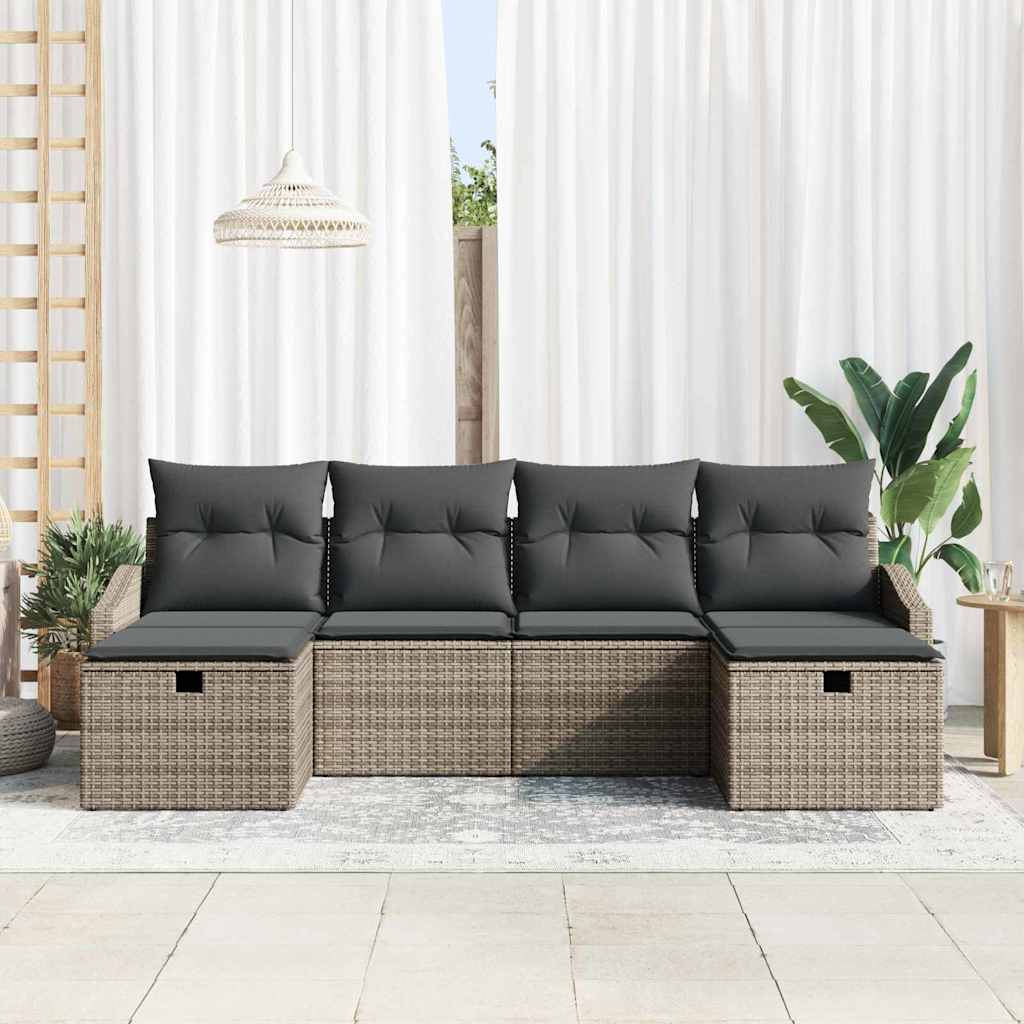 Garden Sofa Set with Cushion with Storage 6 pcs Poly Rattan