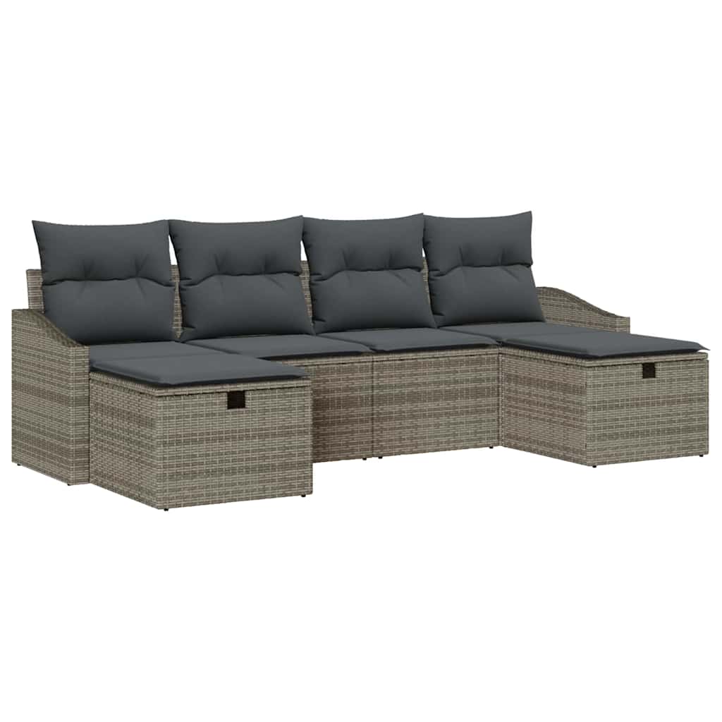 Garden Sofa Set with Cushion 6 pcs Grey Poly rattan