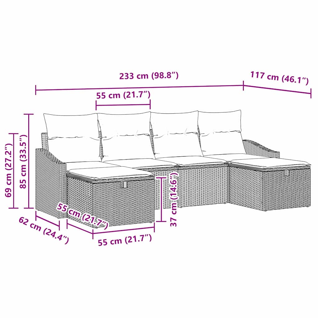 Garden Sofa Set with Cushion 6 pcs Grey Poly rattan