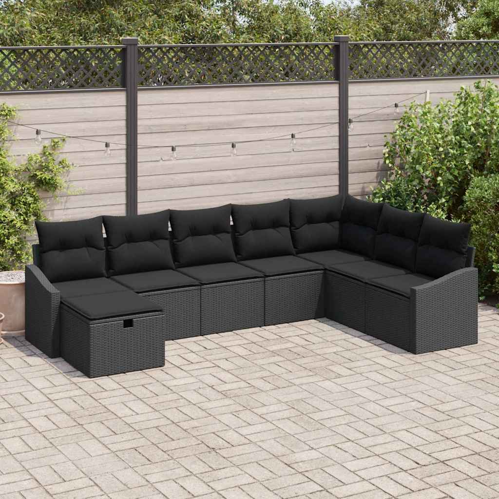 Garden Sofa Set with Cushion 8 pcs Black Poly rattan