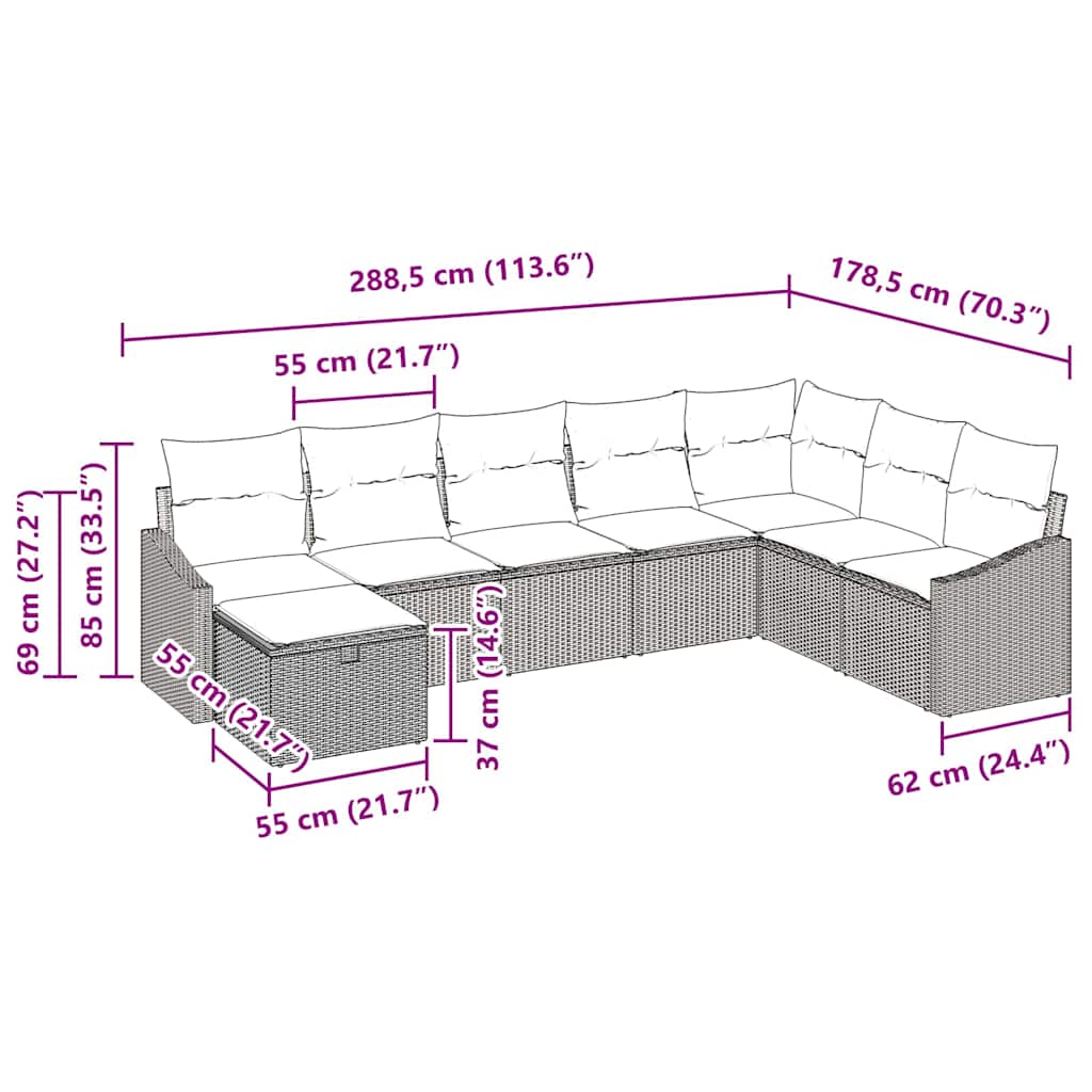 Garden Sofa Set with Cushion 8 pcs Black Poly rattan
