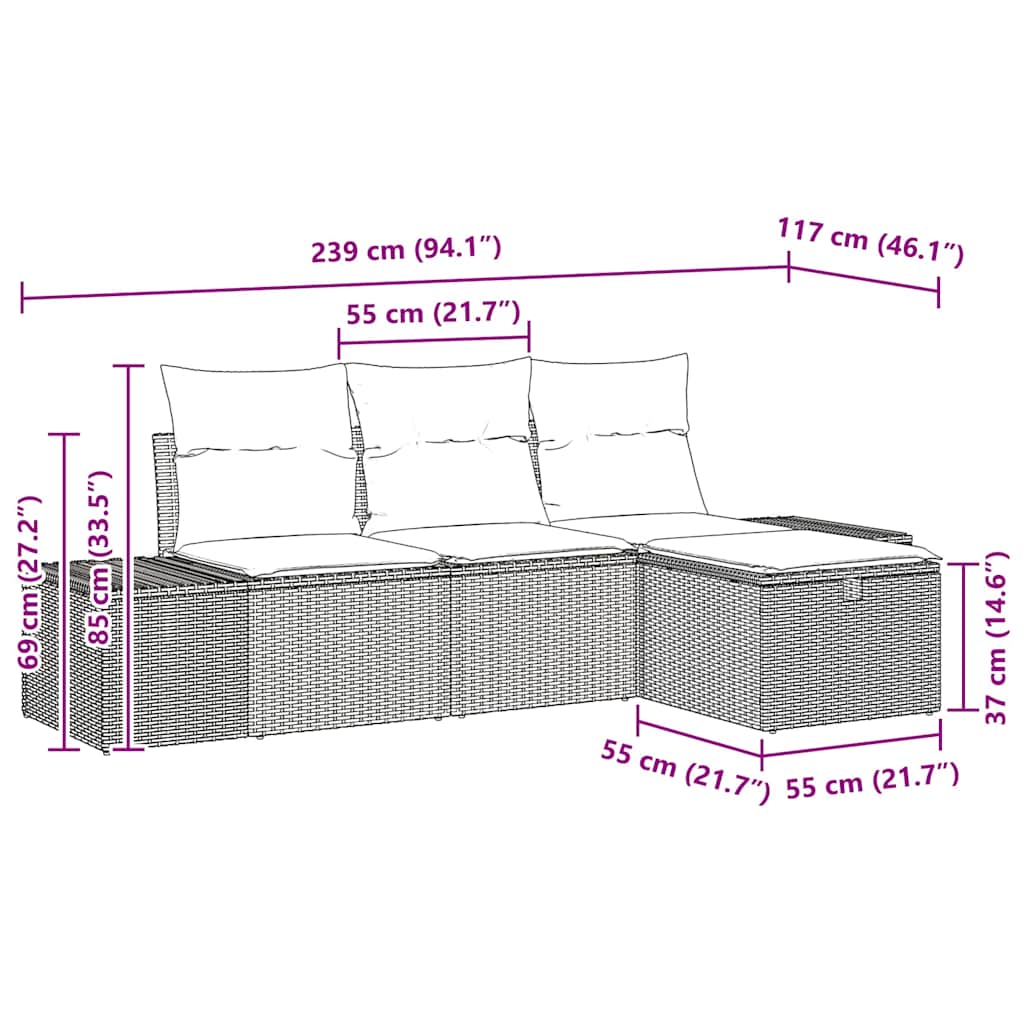 Garden Sofa Set with Cushion 4 pcs Black Poly rattan
