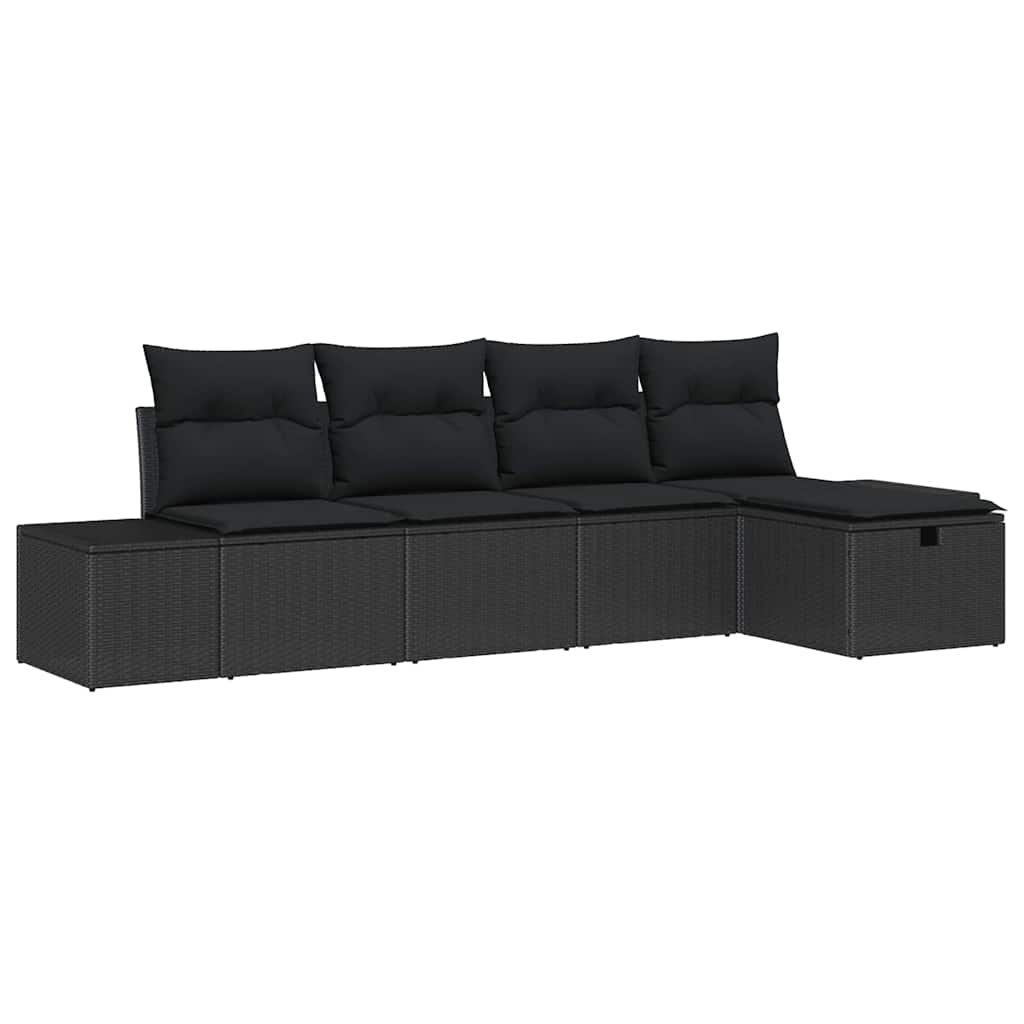 Garden Sofa Set with Cushion 5 pcs Black Poly rattan
