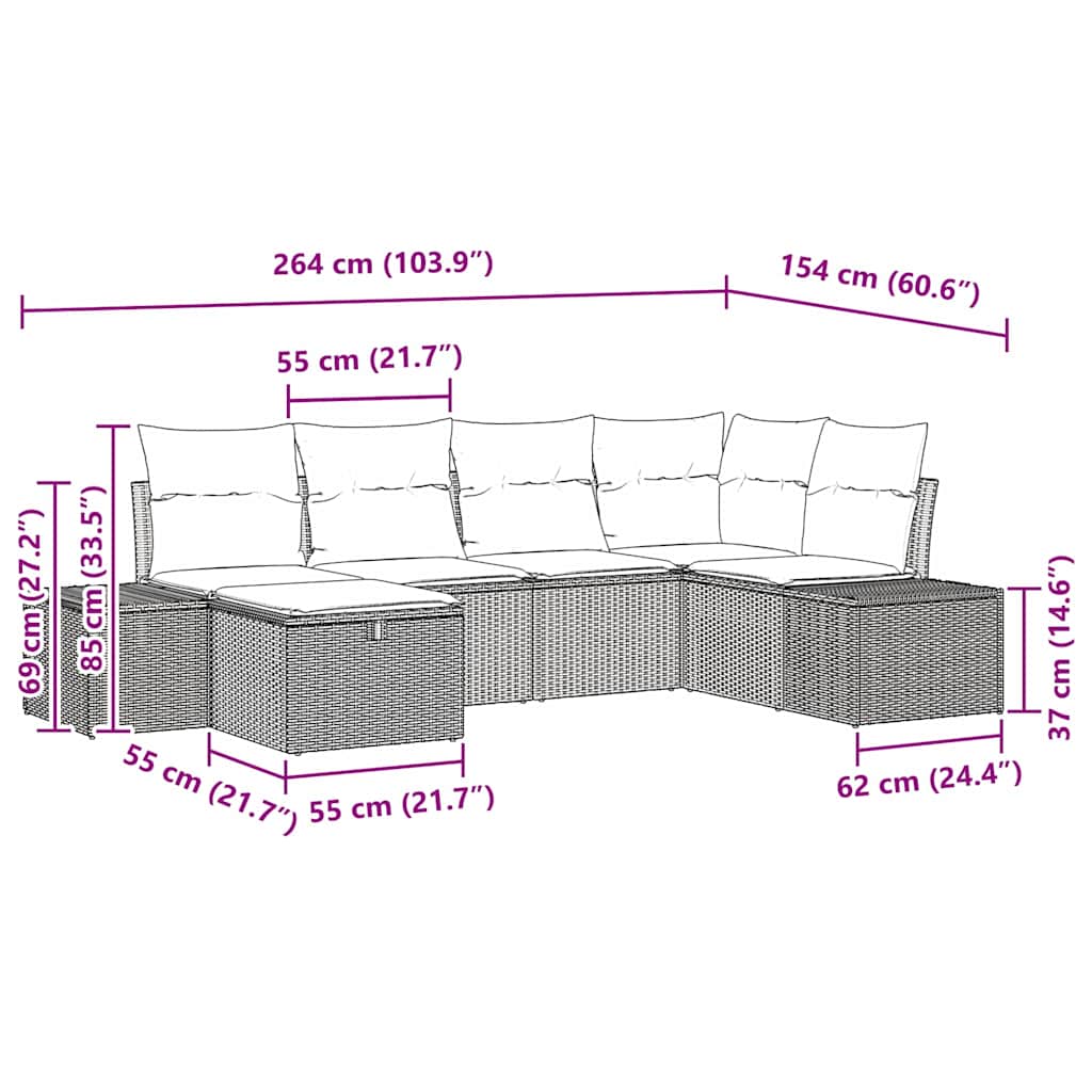 Garden Sofa Set with Cushion 6 pcs Black Poly rattan