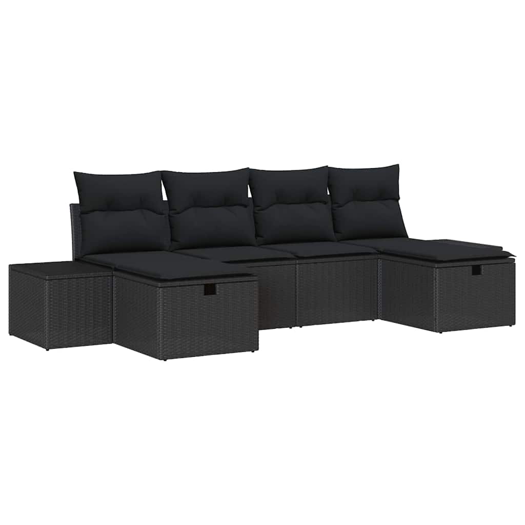 Garden Sofa Set with Cushion 6 pcs Black Poly Rattan