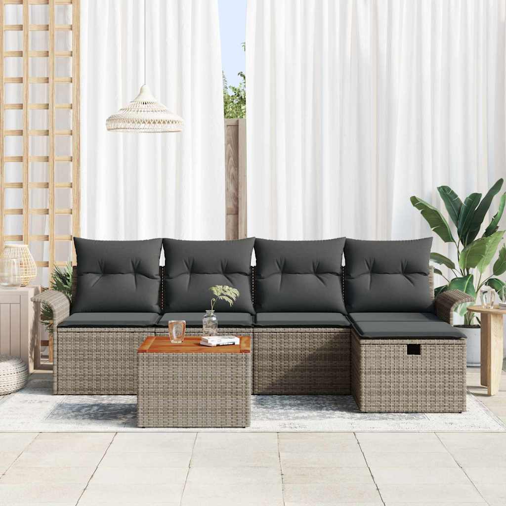 Garden Sofa Set with Storage 6 pcs Grey Poly rattan