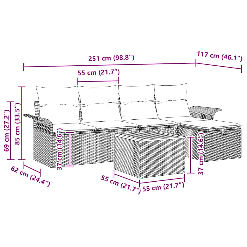 Garden Sofa Set with Storage 6 pcs Black Poly rattan