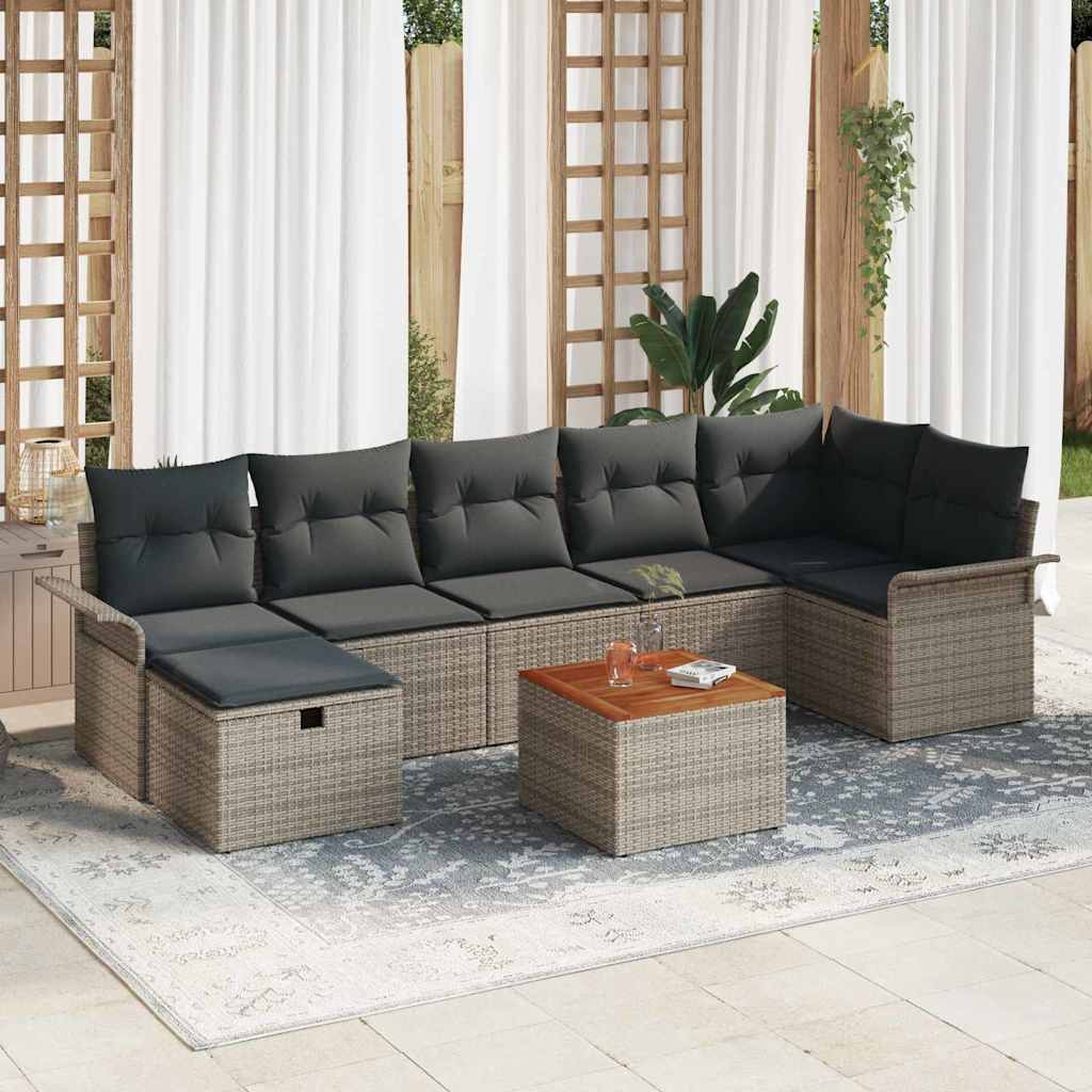 Garden Sofa Set 8 pcs Grey Poly Rattan