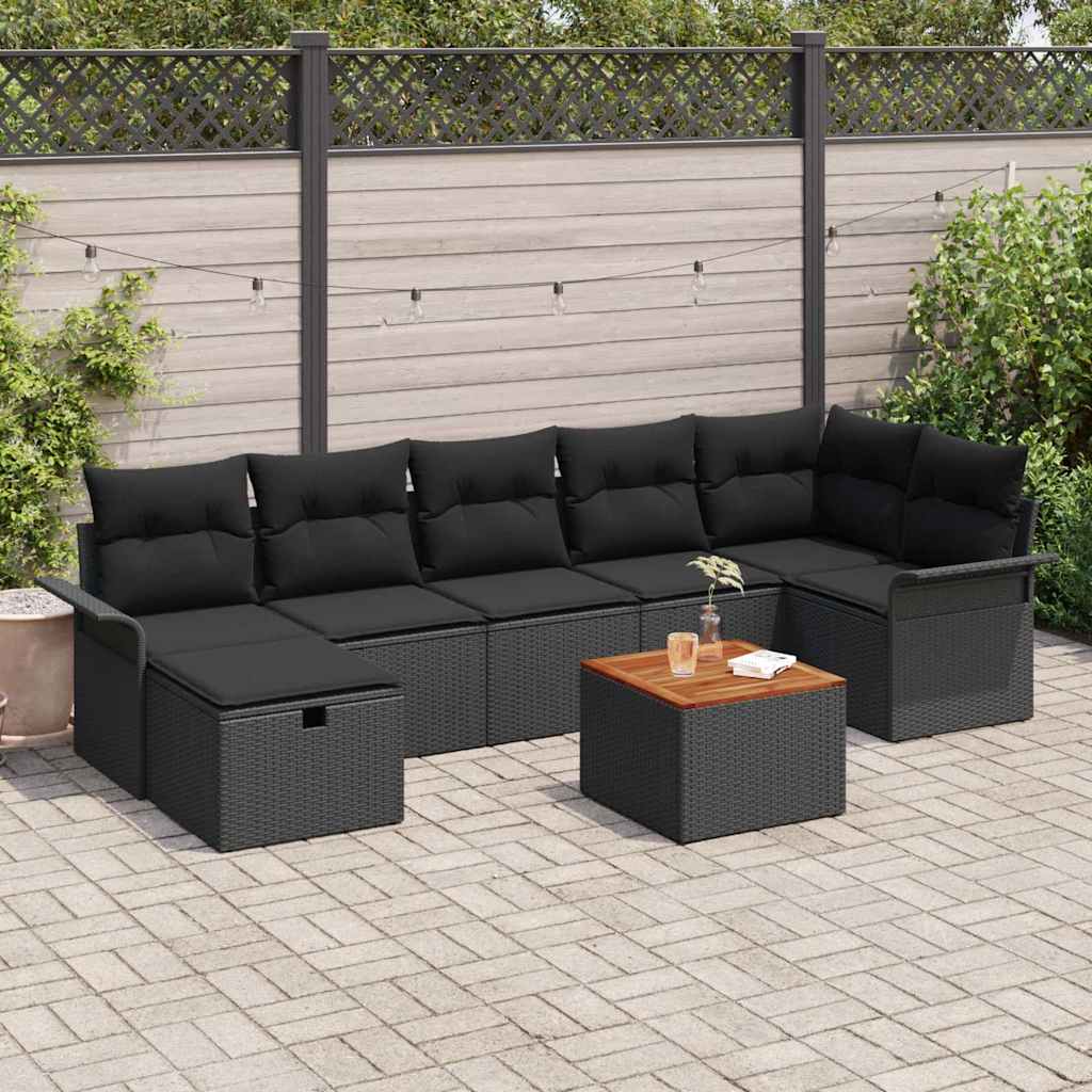 Garden Sofa Set 8 pcs Black Poly Rattan