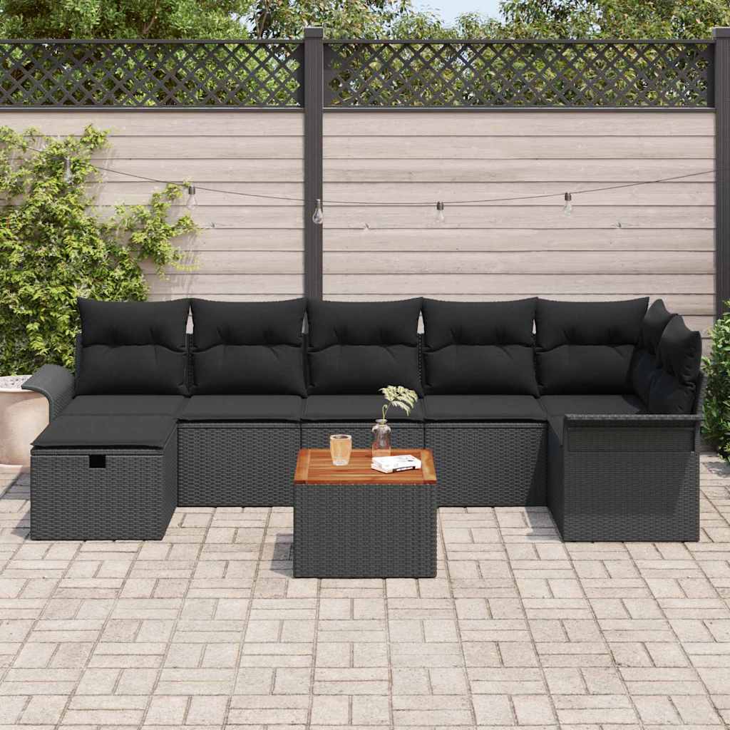 Garden Sofa Set 8 pcs Black Poly Rattan