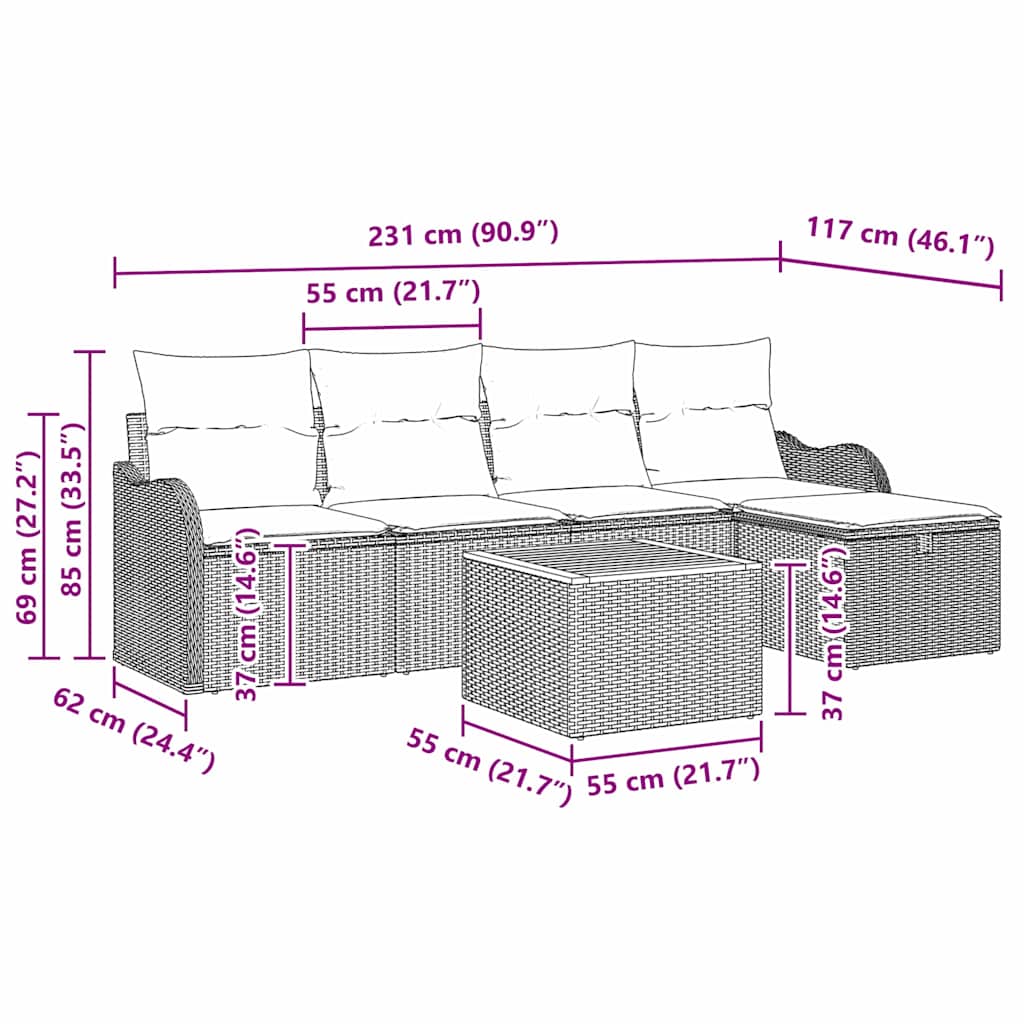 Garden Sofa Set with Cushion 6 pcs Grey Poly rattan