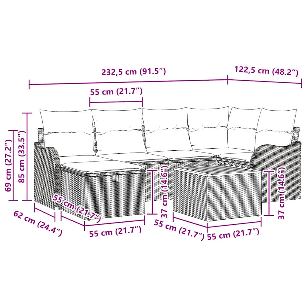 Garden Sofa Set with Cushion 7 pcs Black Poly rattan