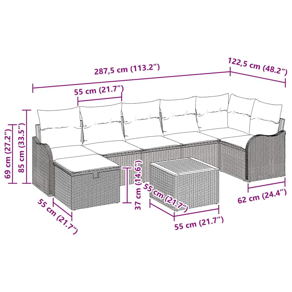 Garden Sofa Set with Cushion 8 pcs Grey Poly rattan