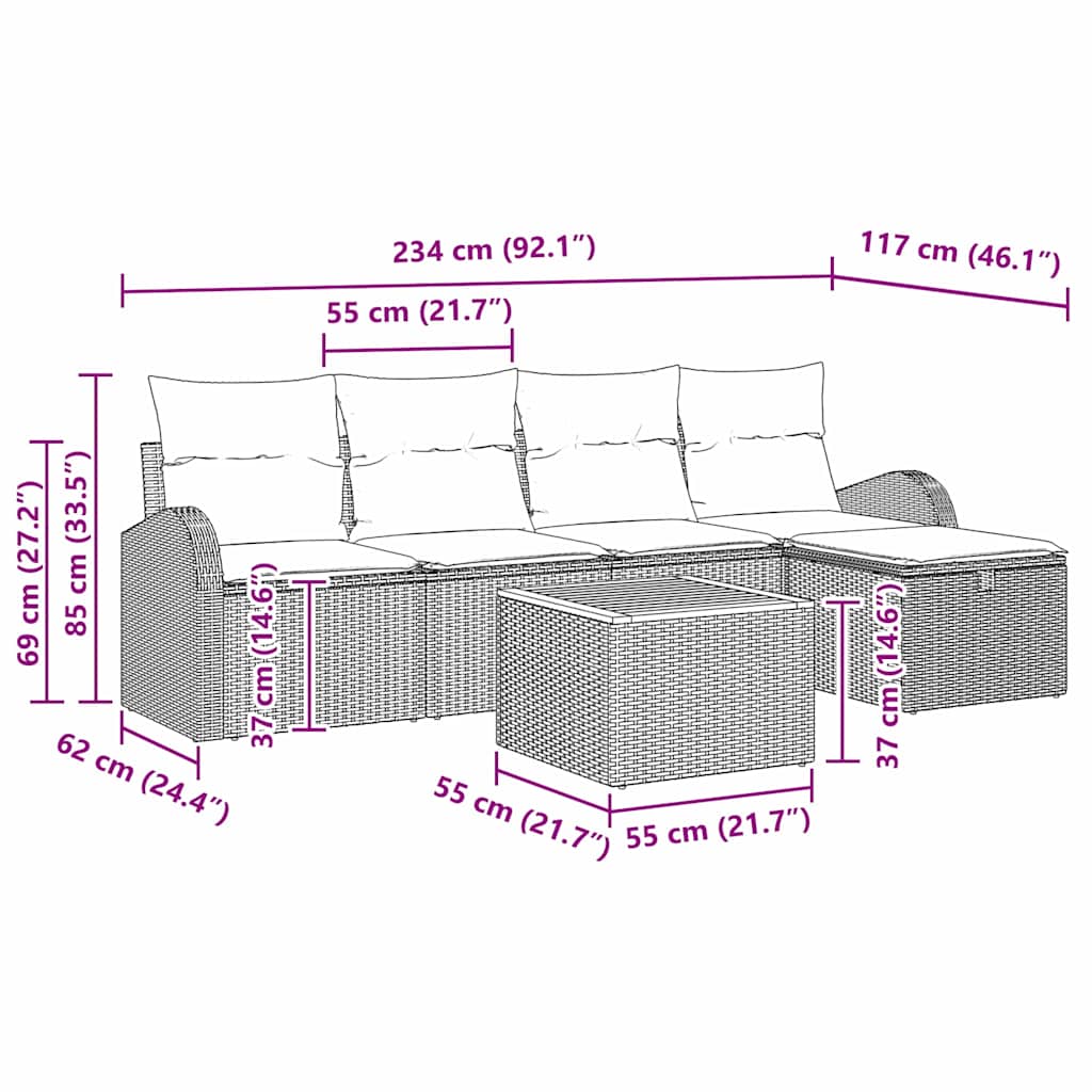 Garden Sofa Set with Cushion 6 pcs Black Poly rattan