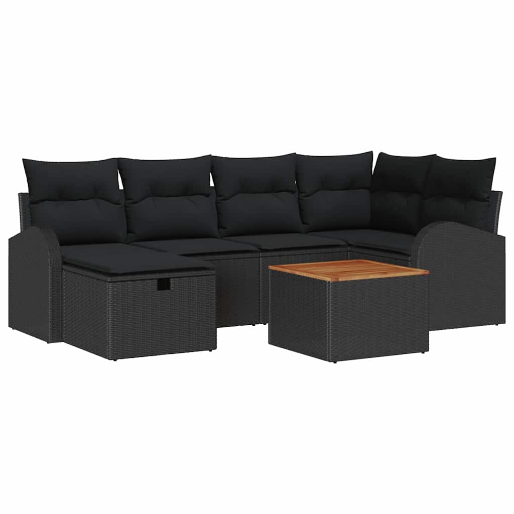 Garden Sofa Set with Cushion 7 pcs Black Poly rattan