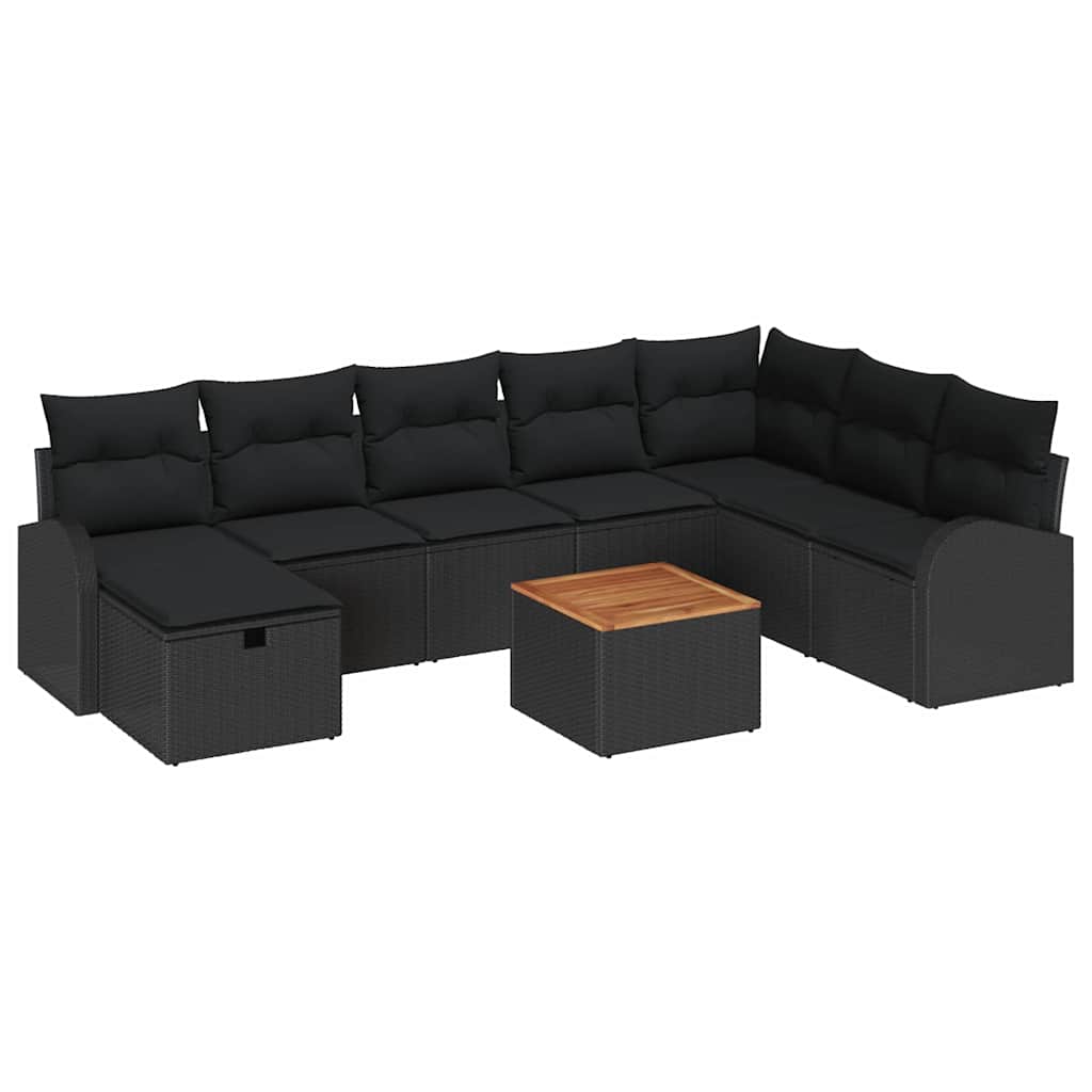 Garden Sofa Set with Cushion 9 pcs Black Poly Rattan