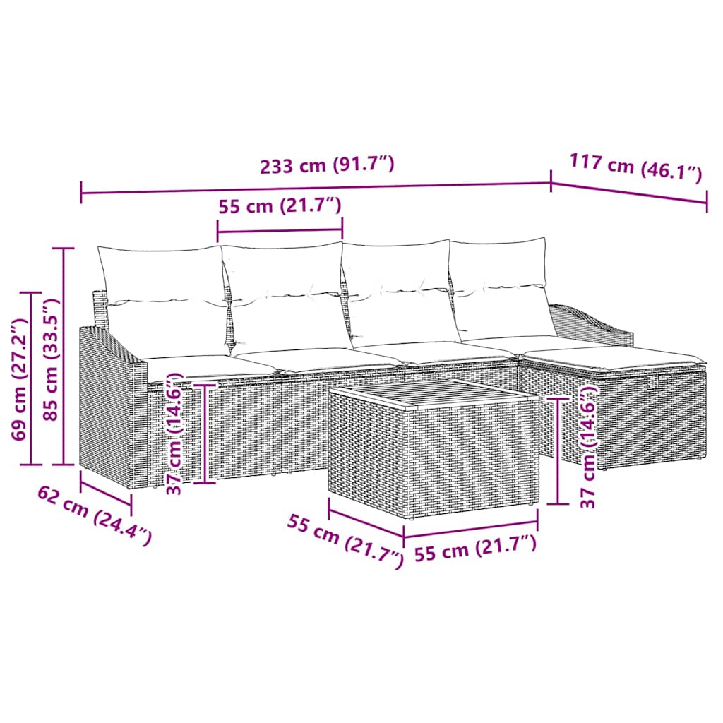 Garden Sofa Set with Cushion 6 pcs Black Poly rattan