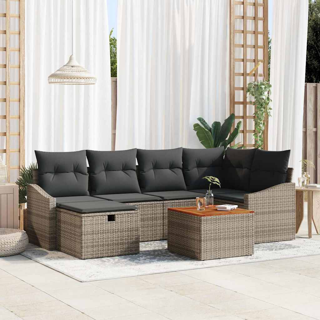 Garden Sofa Set with Cushion 7 pcs Grey Poly rattan