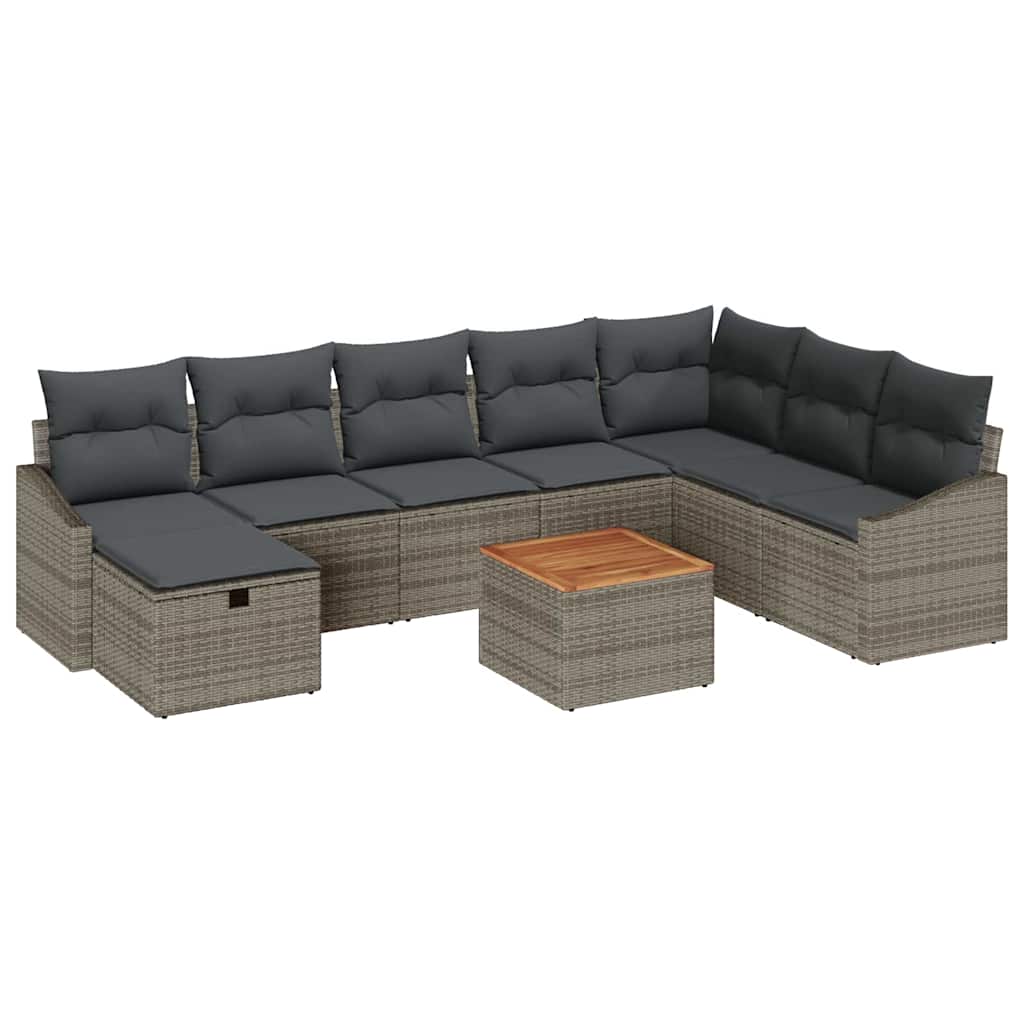 Garden Sofa Set with Cushion 9 pcs Grey Poly rattan
