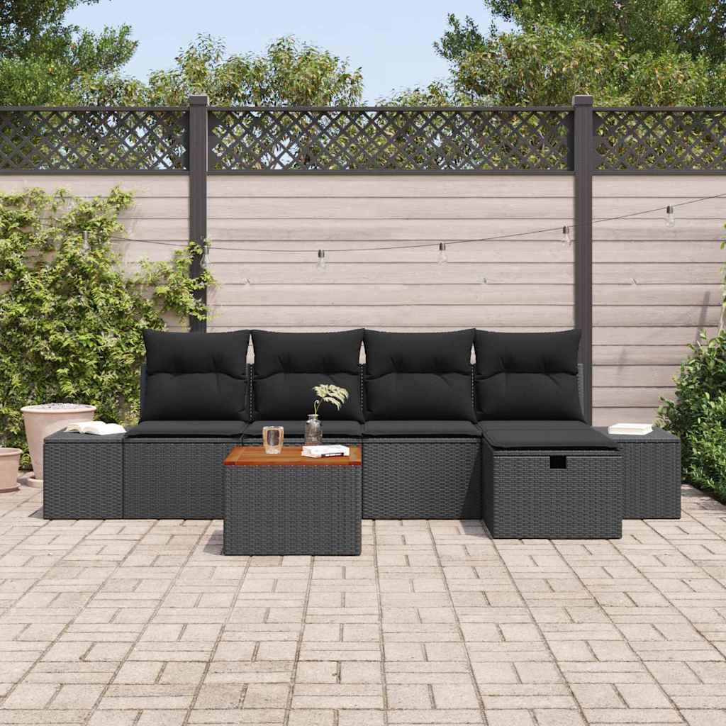 Garden Sofa Set with Cushion 6 pcs Black Poly rattan