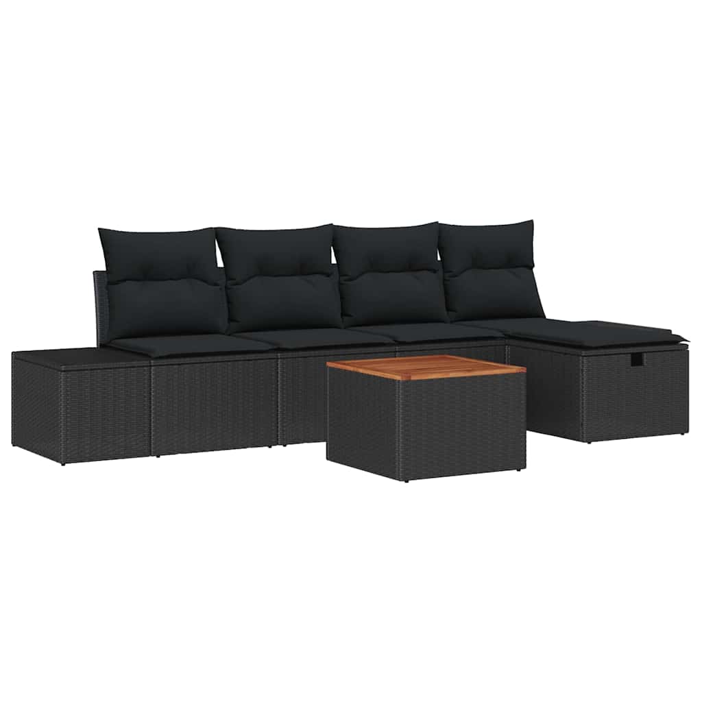 Garden Sofa Set with Cushion 6 pcs Black Poly rattan