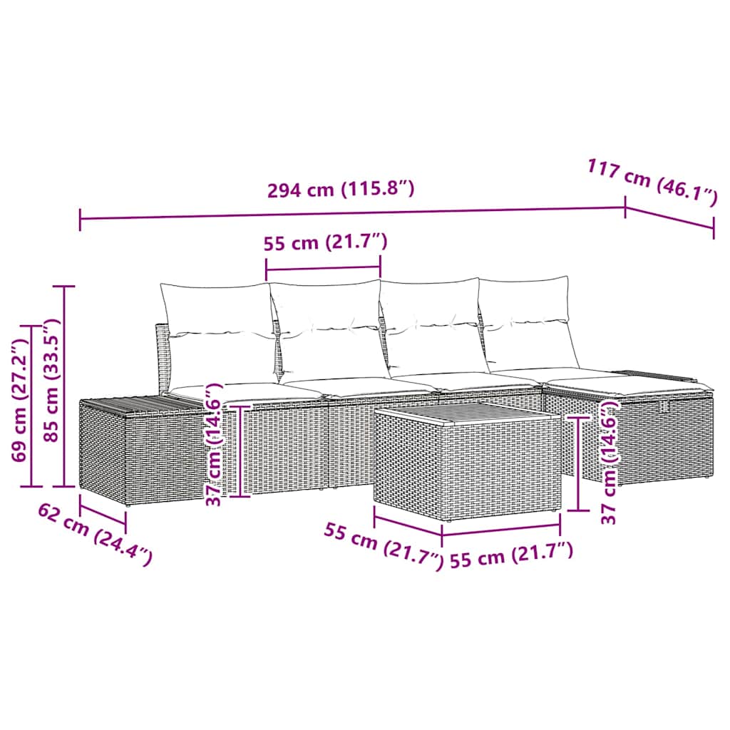 Garden Sofa Set with Cushion 6 pcs Black Poly rattan