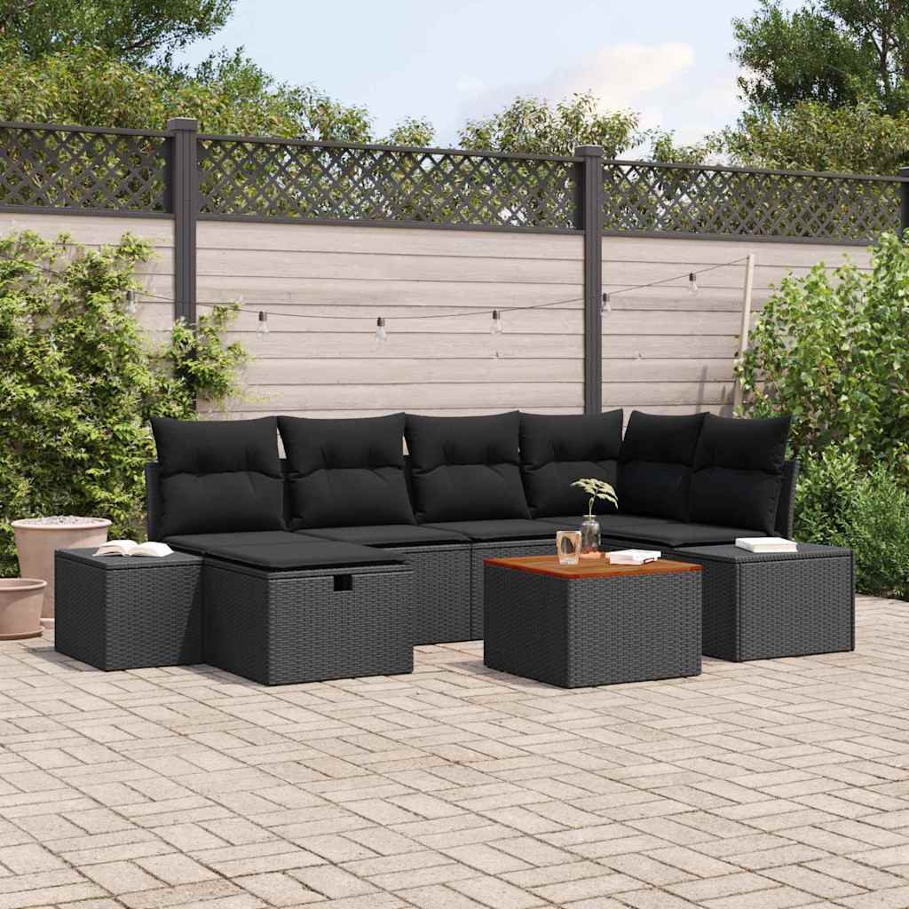 Garden Sofa Set with Cushion 7 pcs Black Poly rattan