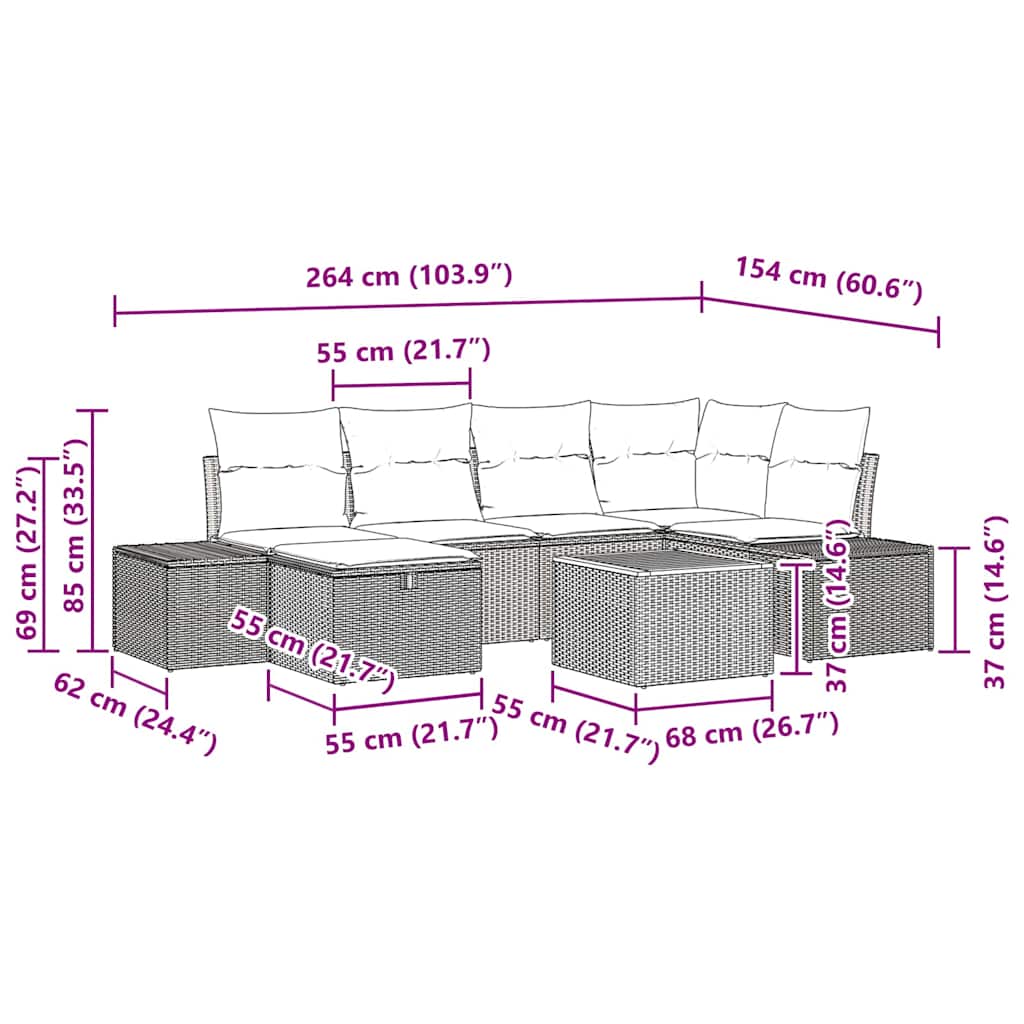 Garden Sofa Set with Cushion 7 pcs Black Poly rattan