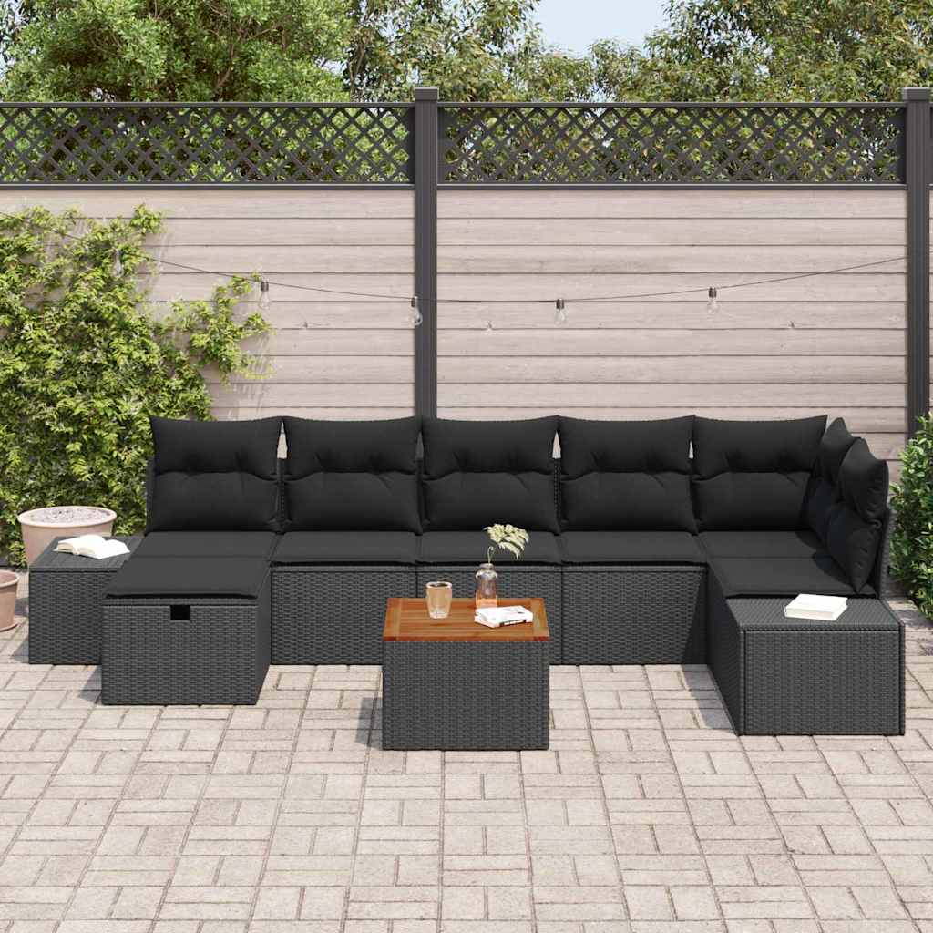 Garden Sofa Set with Cushion 8 pcs Black Poly Rattan