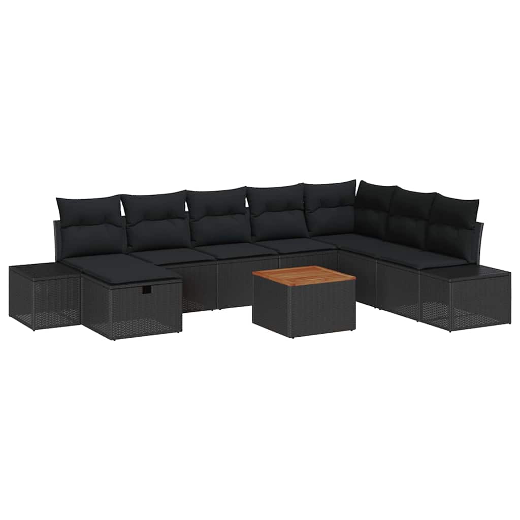 Garden Sofa Set with Cushion 9 pcs Black Poly rattan