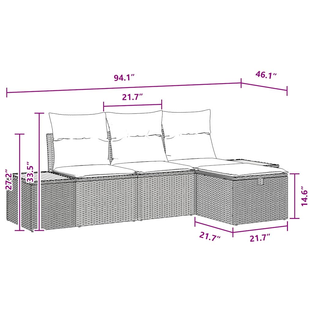 Garden Sofa Set with Cushion 4 pcs Black Poly rattan