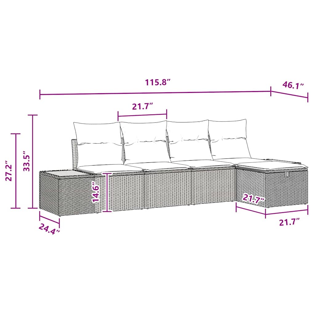 Garden Sofa Set with Cushion 5 pcs Black Poly rattan