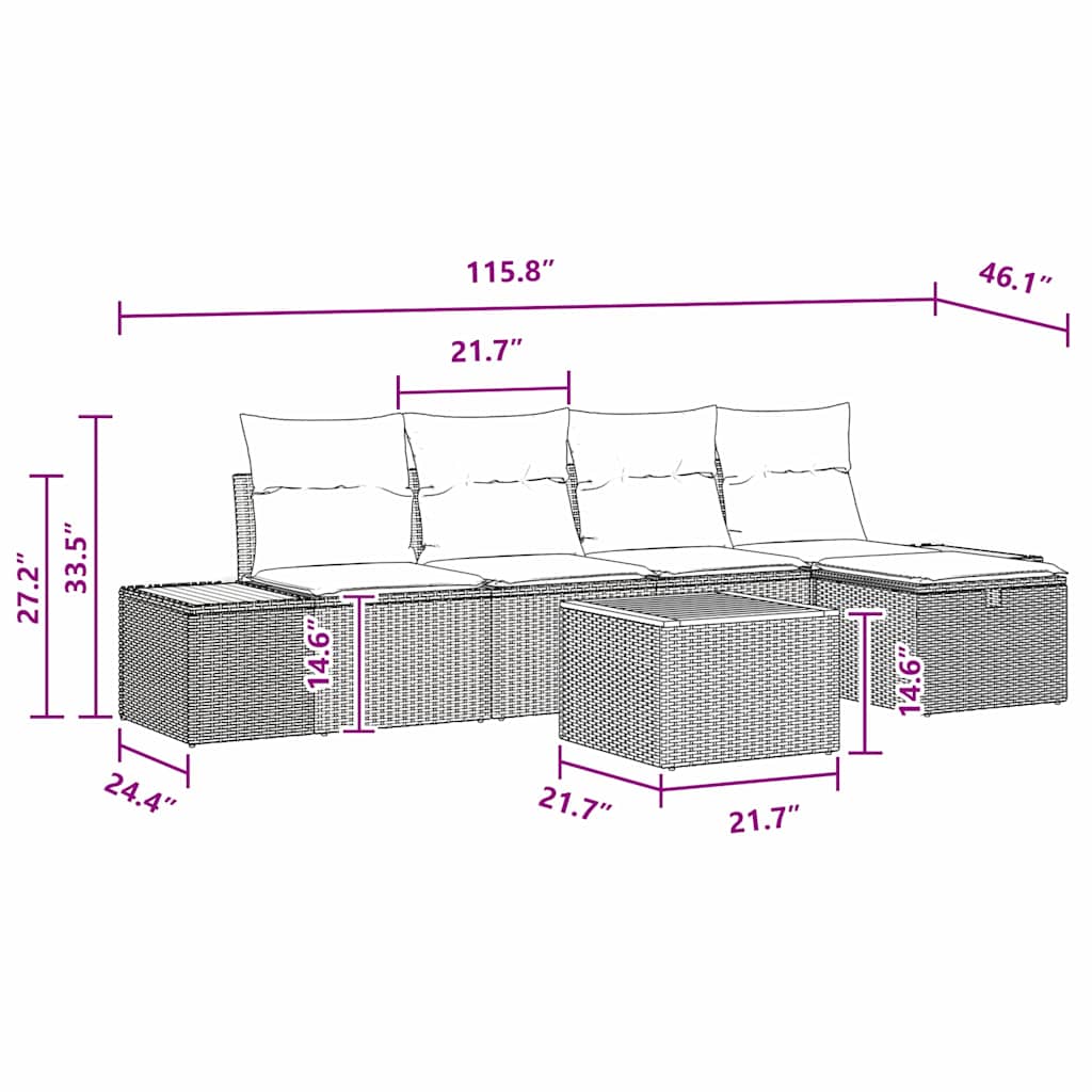 Garden Sofa Set with Cushion 6 pcs Black Poly rattan