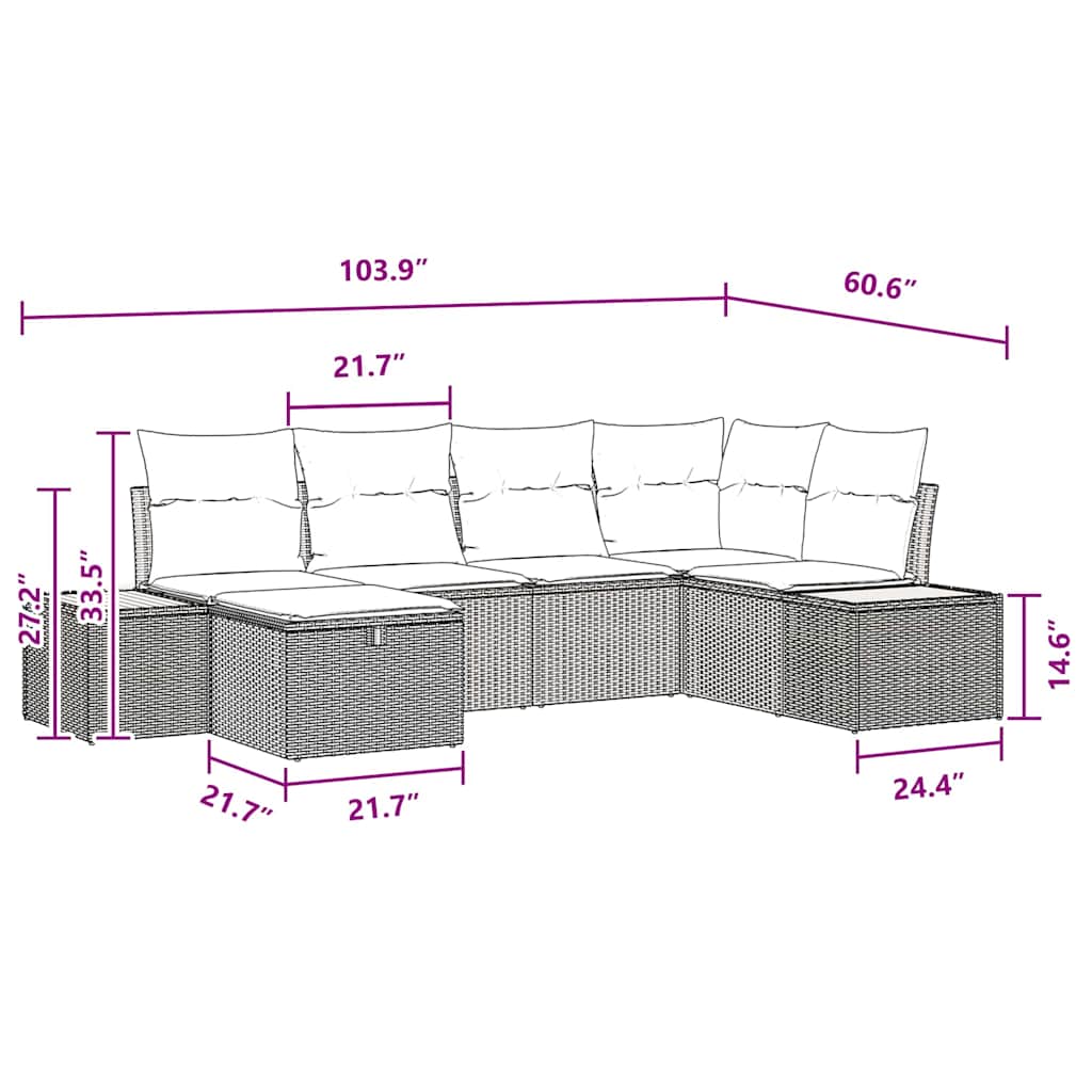 Garden Sofa Set with Cushion 6 pcs Black Poly rattan