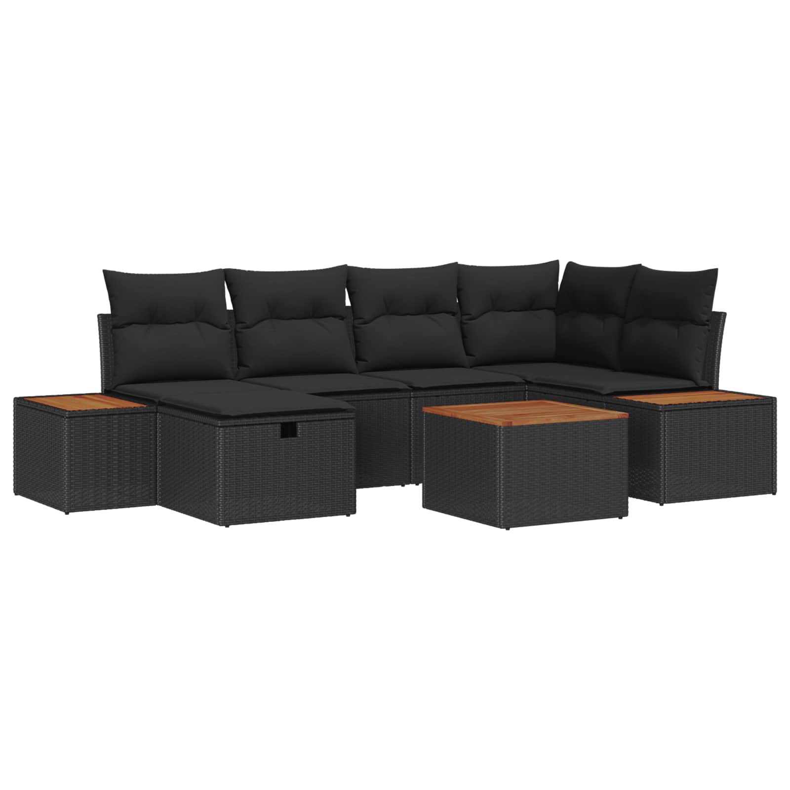 Garden Sofa Set with Cushion 7 pcs Black Poly Rattan