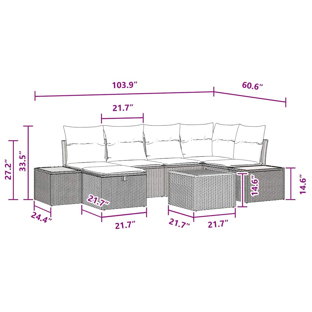 Garden Sofa Set with Cushion 7 pcs Black Poly Rattan