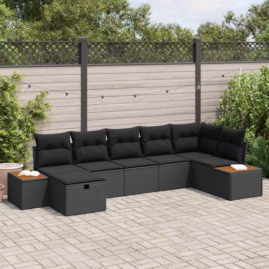Garden Sofa Set with Cushion with Storage Black Poly Rattan
