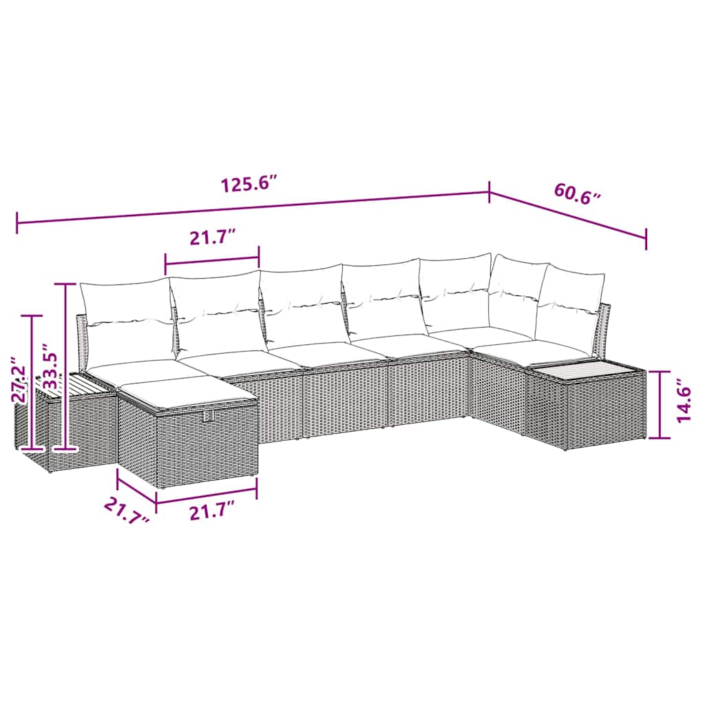 Garden Sofa Set with Cushion 7 pcs Black Poly rattan