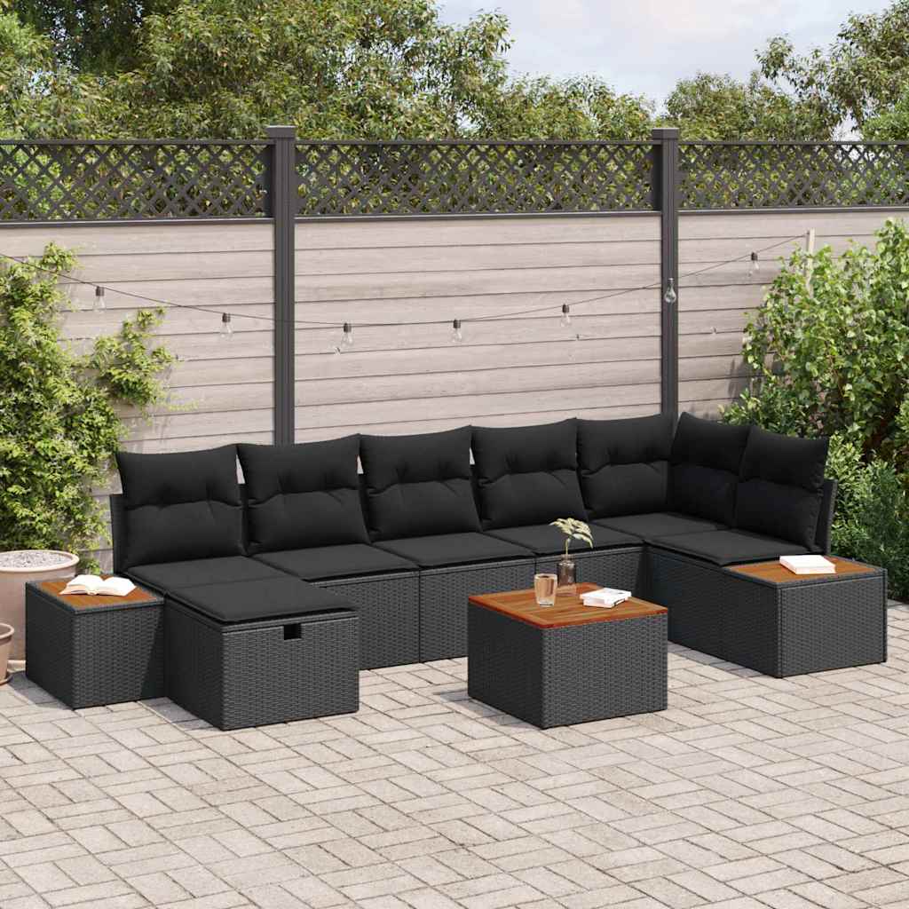 Garden Sofa Set with Cushion 8 pcs Black Poly Rattan