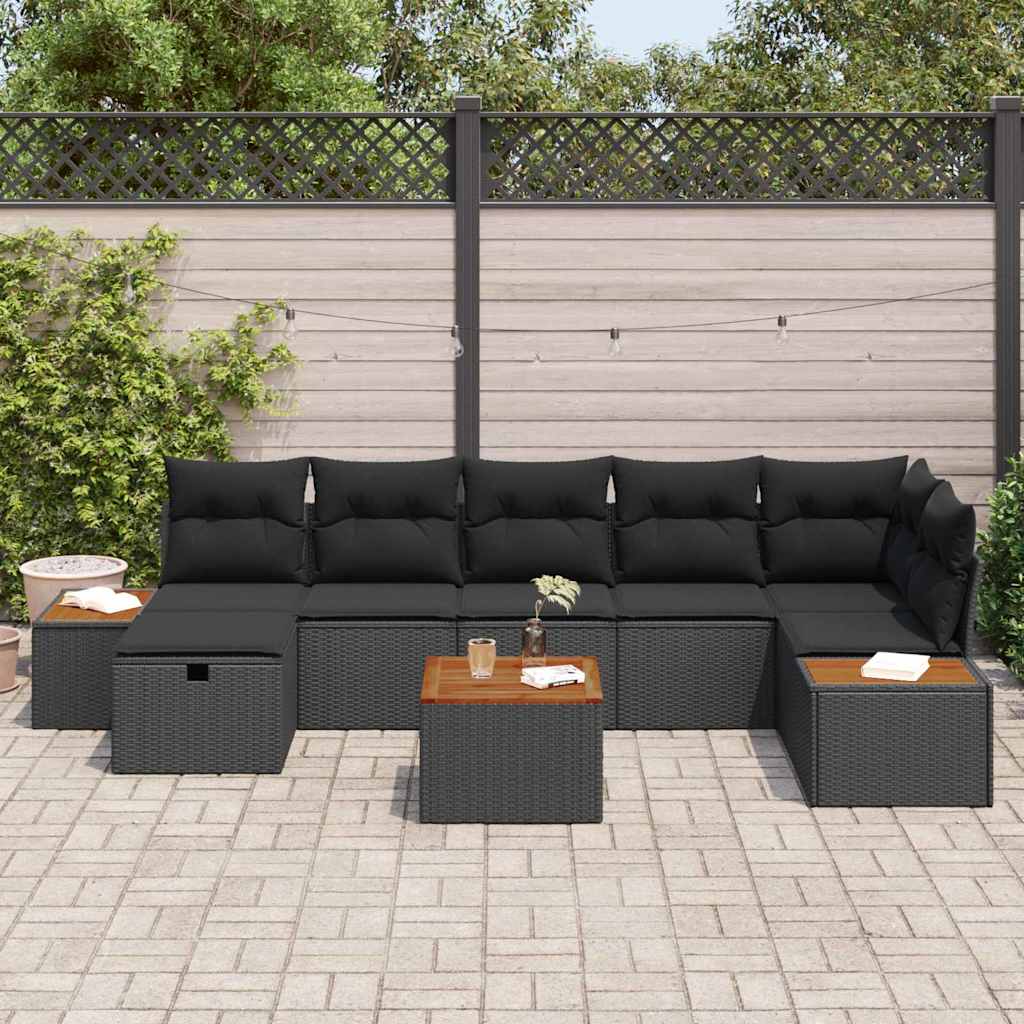 Garden Sofa Set with Cushion 8 pcs Black Poly Rattan