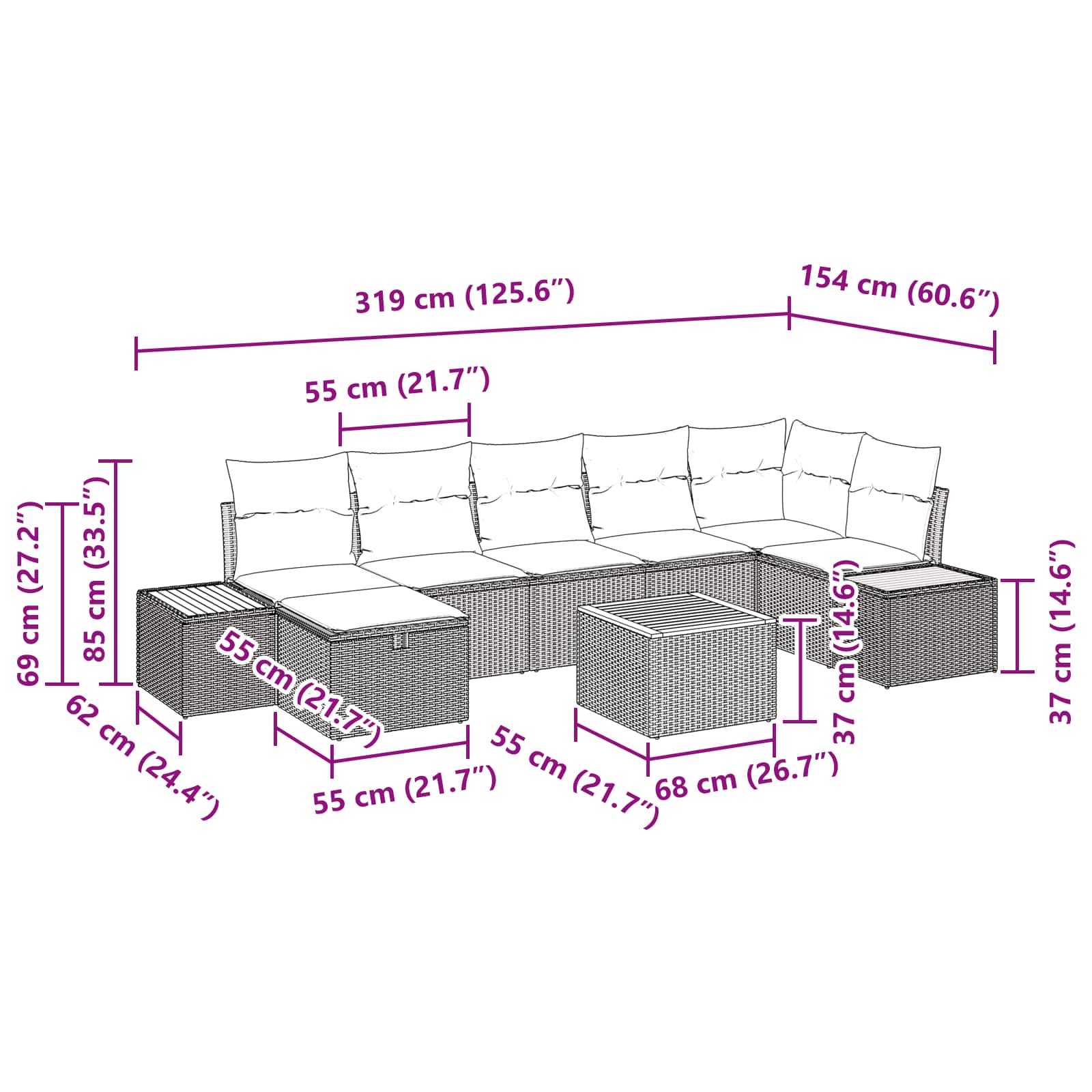 Garden Sofa Set with Cushion 8 pcs Black Poly Rattan