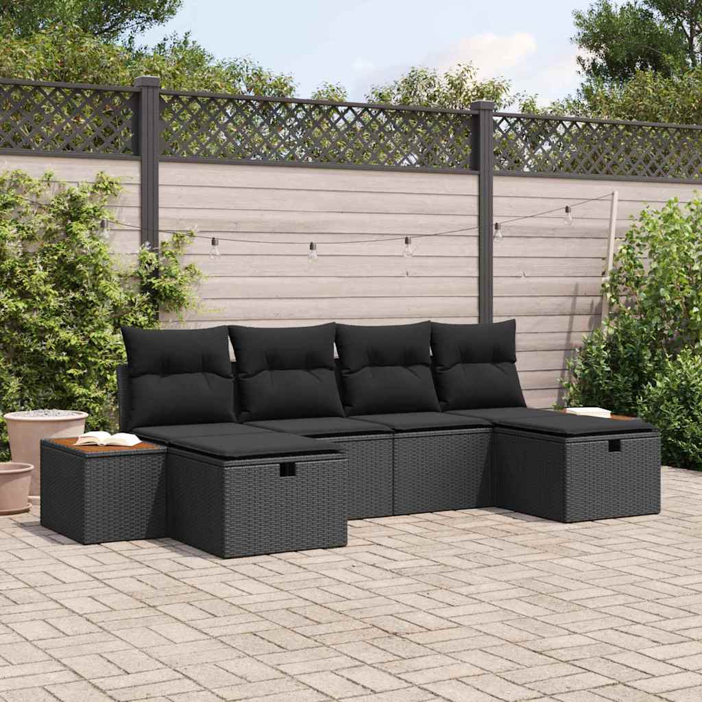 Garden Sofa Set with Cushion 6 pcs Black Poly Rattan