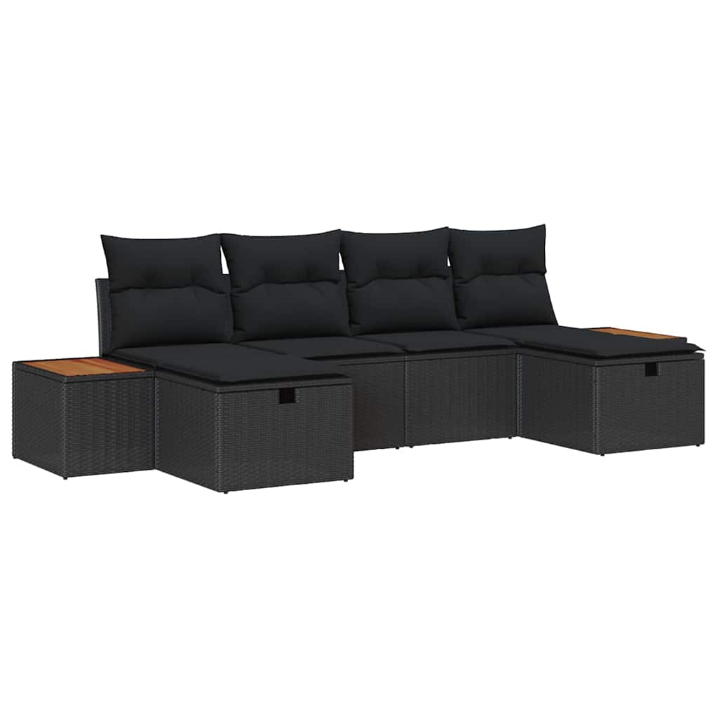 Garden Sofa Set with Cushion 6 pcs Black Poly rattan