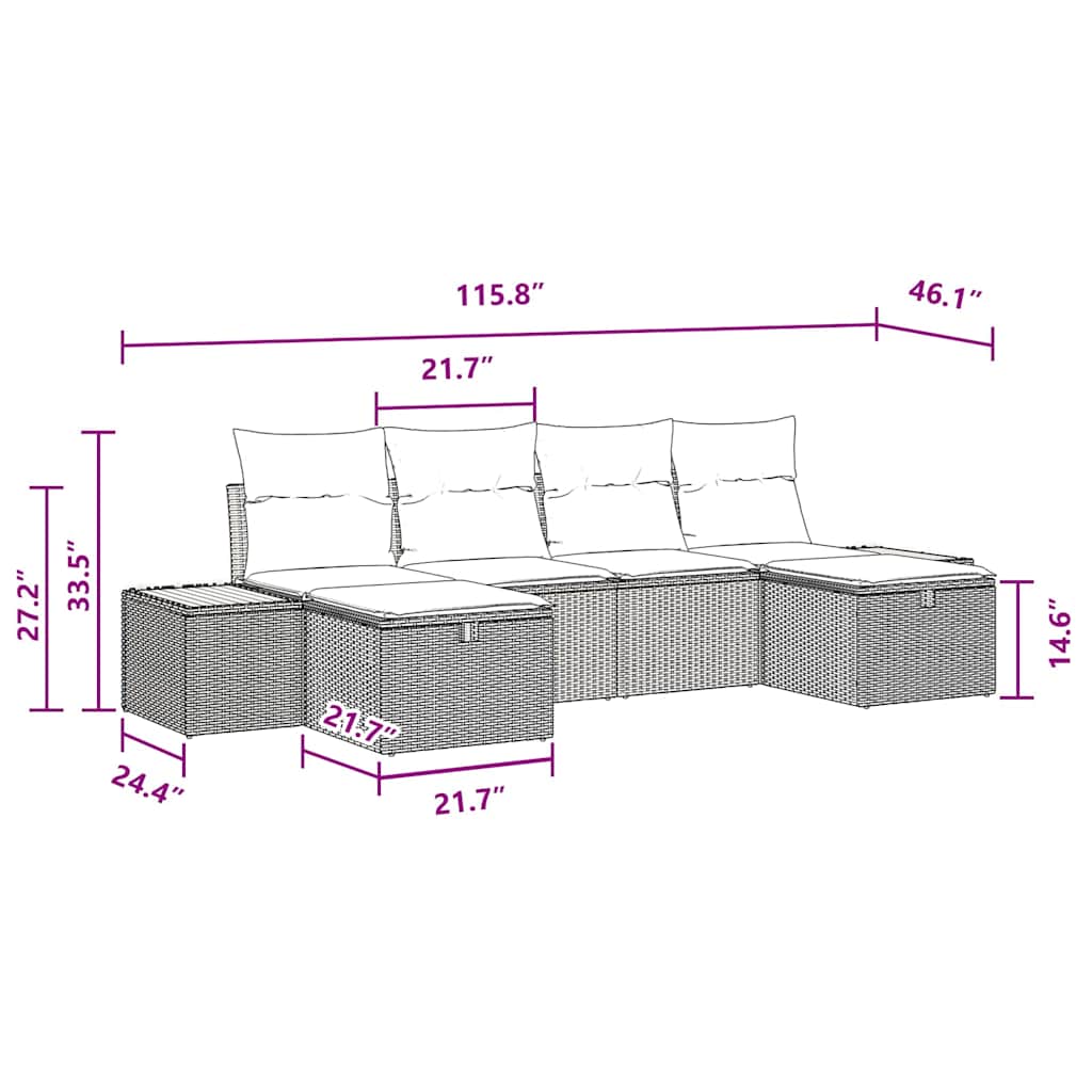Garden Sofa Set with Cushion 6 pcs Black Poly rattan