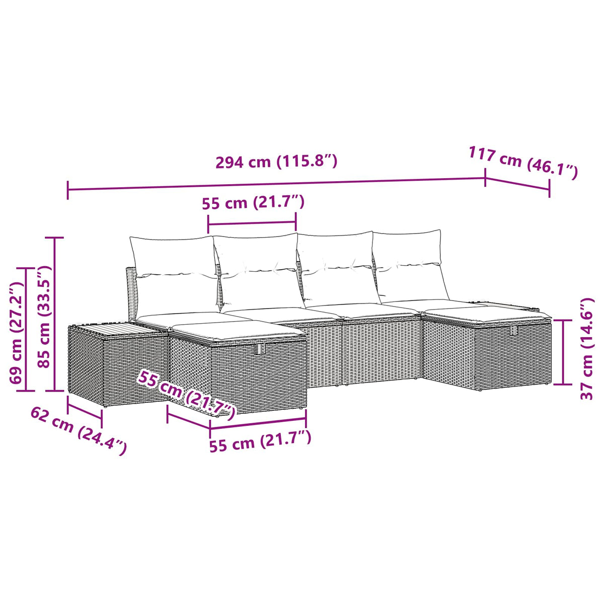 Garden Sofa Set with Cushion 6 pcs Black Poly Rattan