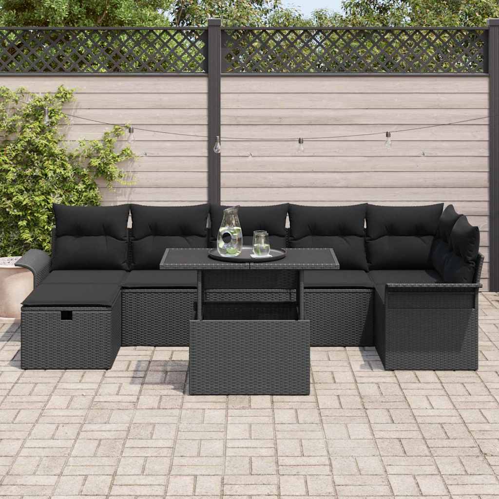 Garden Sofa Set with Cushion 8 pcs Black Poly rattan