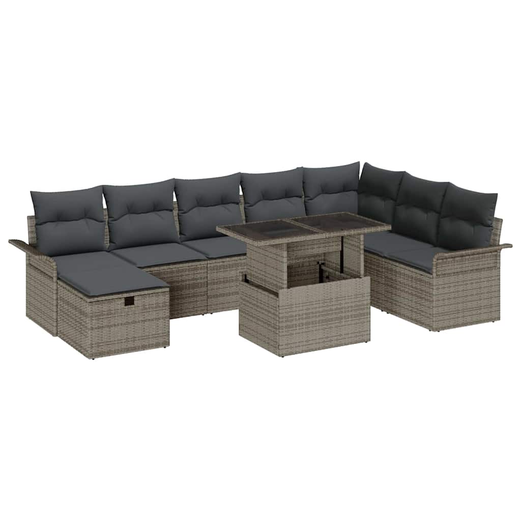 Garden Sofa Set with Cushion 9 pcs Grey Poly rattan