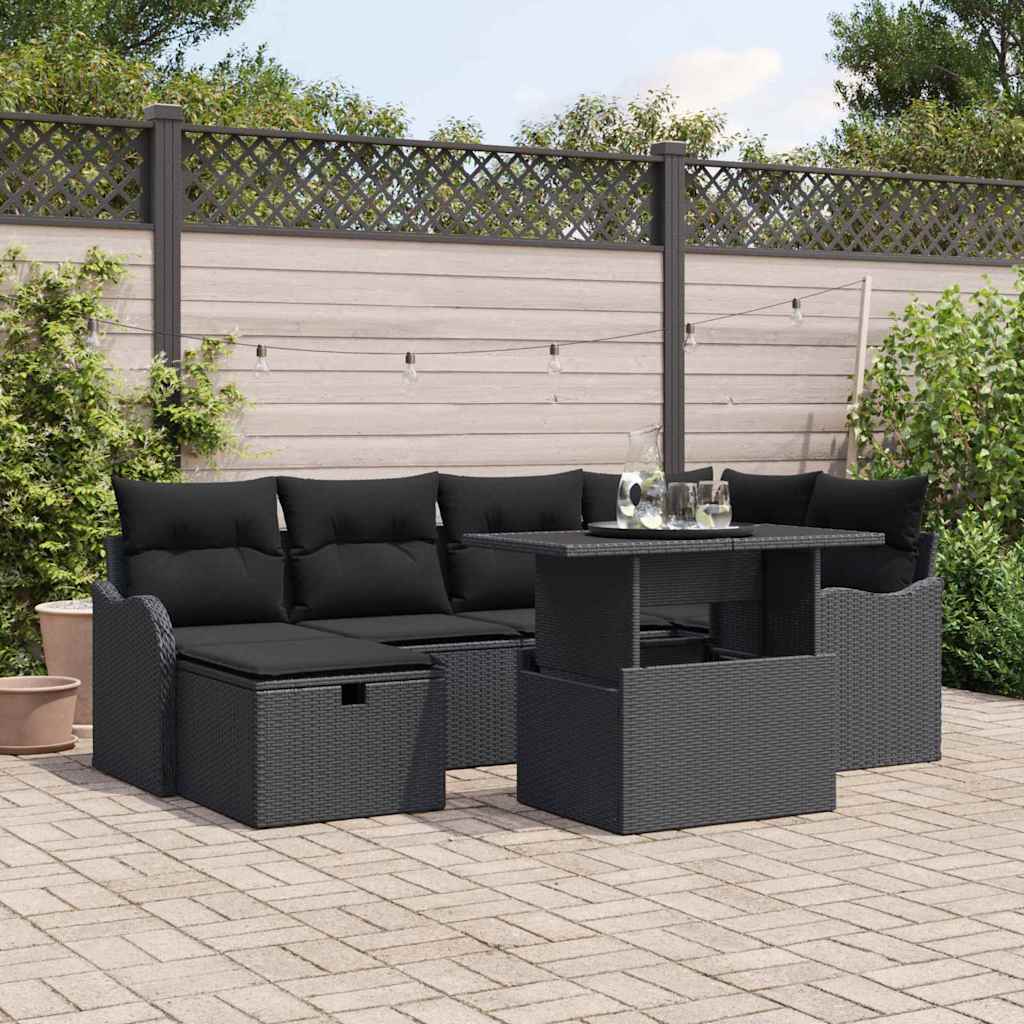 Garden Sofa Set with Cushion 7 pcs Black Poly rattan