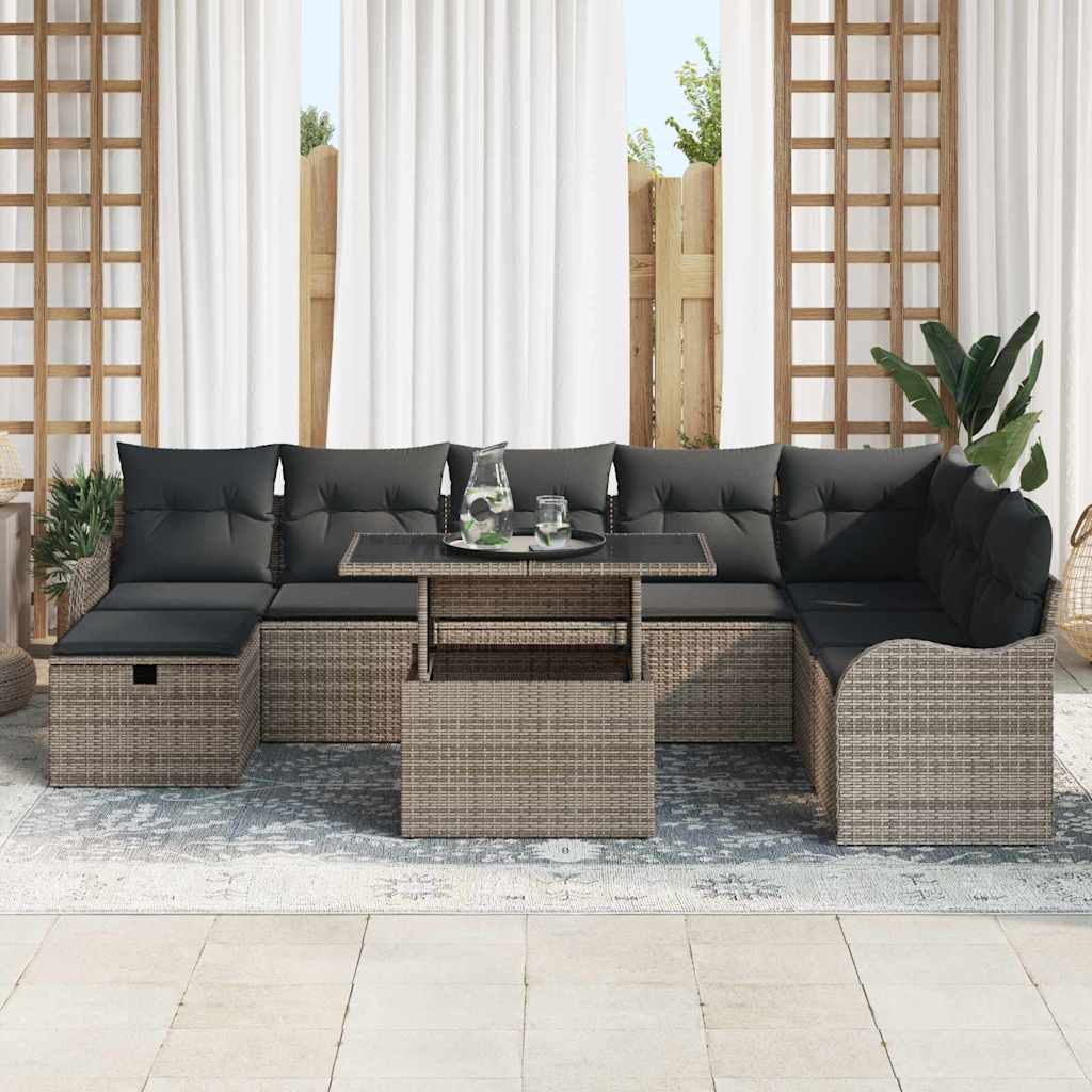 Garden Sofa Set with Cushion 9 pcs Grey Poly rattan