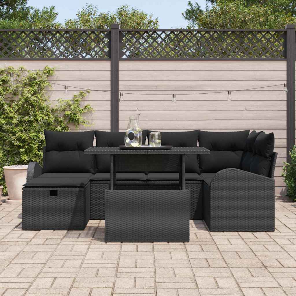 Garden Sofa Set with Cushion 7 pcs Black Poly rattan
